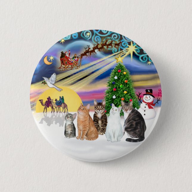 Xmas Magic (R) - Five cats (AmSH) 2 Inch Round Button (Front)