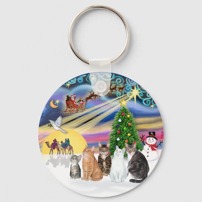 Xmas Magic (R) - Five cats (AmSH) Keychain (Front)