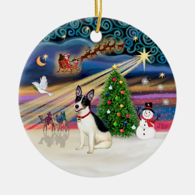Xmas Magic - Rat Terrier Ceramic Ornament (Front)