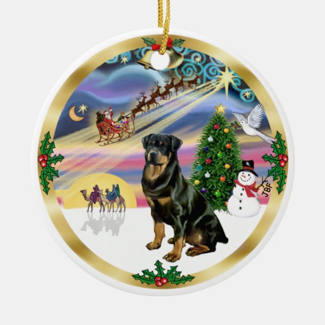 Xmas Magic - Rottweiler 3 Ceramic Ornament (Front)