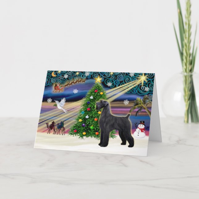 Xmas Magic-Schnauzer-Blk-Giant Holiday Card (Front)