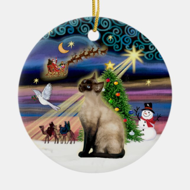 Xmas Magic - Seal Point Siamese Ceramic Ornament (Front)
