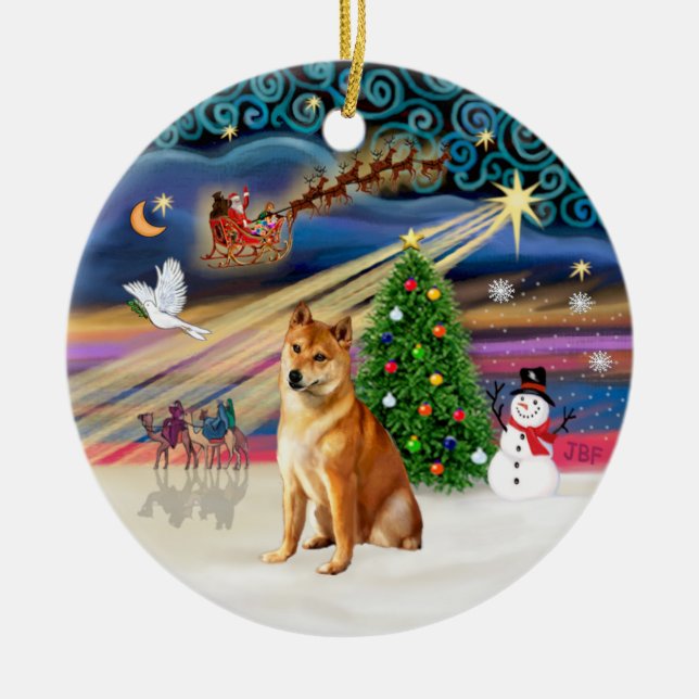 Xmas Magic -  Shiba Inu 7 Ceramic Ornament (Front)