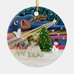 Xmas Magic - Shih Tzu Puppy (brown-white) Ceramic Ornament