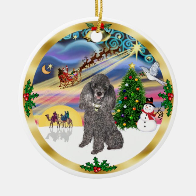Xmas Magic - Silver Toy Poodle Ceramic Ornament (Front)