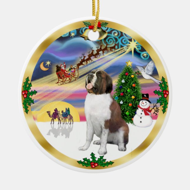 Xmas Magic - St. Bernard 1 Ceramic Ornament (Front)