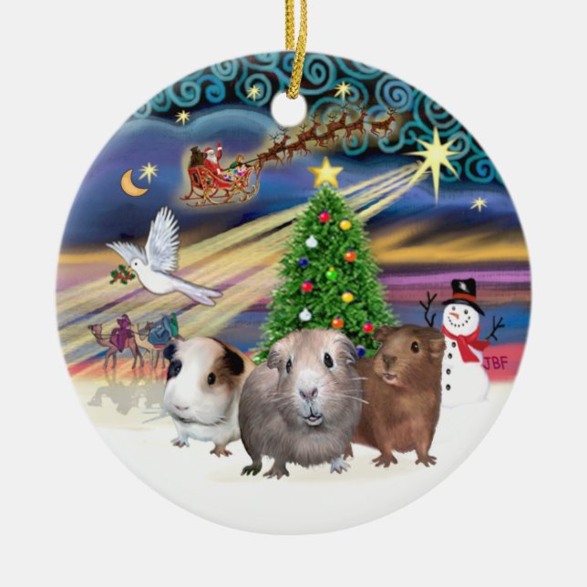 Xmas Magic - Three Guinea Pigs Ceramic Ornament (Front)