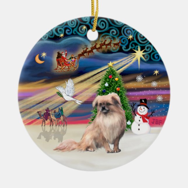 Xmas Magic - Tibetan Spaniel (fawn) Ceramic Ornament (Front)