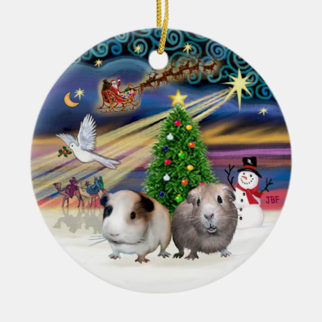 Xmas Magic - Two Guinea Pigs Ceramic Ornament (Front)
