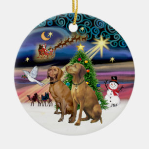 Xmas Magic - Two Vizslas Ceramic Ornament