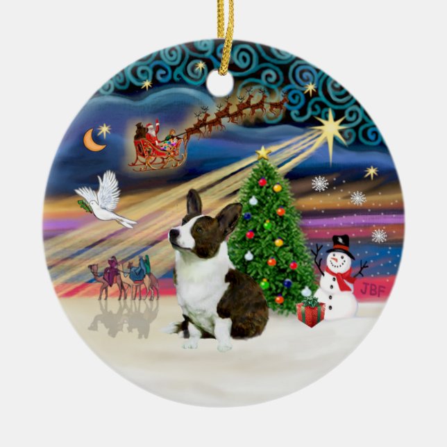 Xmas Magic - Welsh Corgi (Cardigan) Ceramic Ornament (Front)