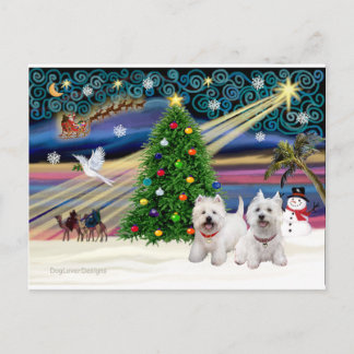 XMAS MAGIC-WestiePAIR5and8 Holiday Postcard