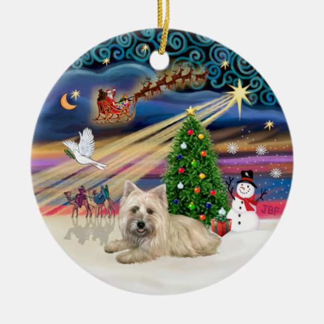 Xmas Magic - Wheaten Cairn Terrier #4 (lying) Ceramic Ornament (Front)