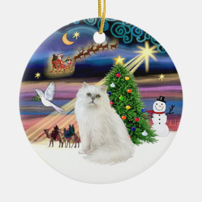 Xmas Magic - White Persian cat Ceramic Ornament (Front)