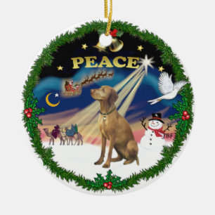 Xmas Magic (wreath)  - Vizsla #2 Ceramic Ornament