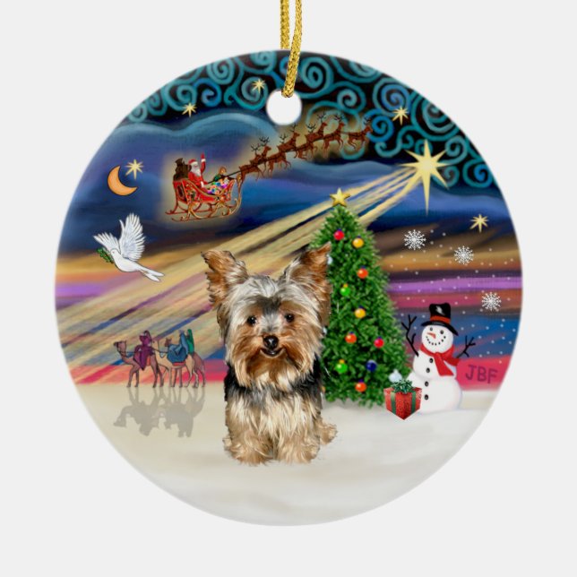Xmas Magic - Yorkshire Terrier 17 Ceramic Ornament (Front)