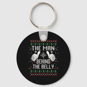 Xmas Man Behind The Belly Dad Pregnancy Announceme Keychain