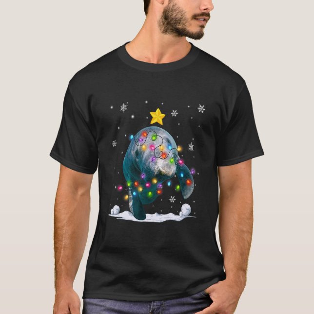 Xmas Manatee Animals  Christmas Tree Lights T-Shirt (Front)