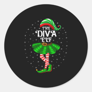Xmas Matching Family Women Girls Mom The Diva Elf Classic Round Sticker