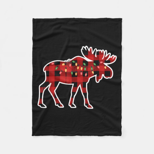 Xmas Moose Red And Black Buffalo Plaid Christmas L Fleece Blanket (Front)