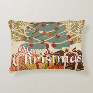 Xmas Motif, with Presents Under the Christmas Tree Accent Pillow