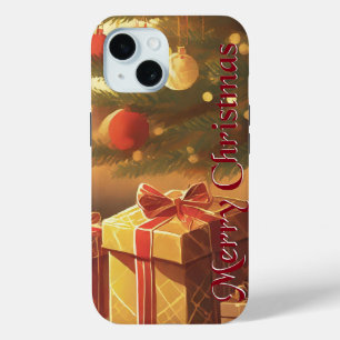 Xmas Motif, with Presents Under the Christmas Tree iPhone 15 Case