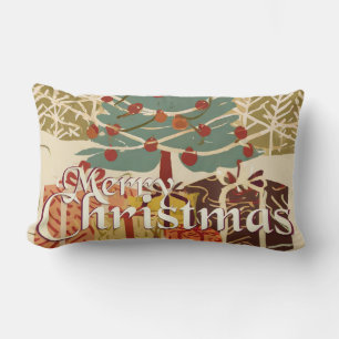 Xmas Motif, with Presents Under the Christmas Tree Lumbar Pillow