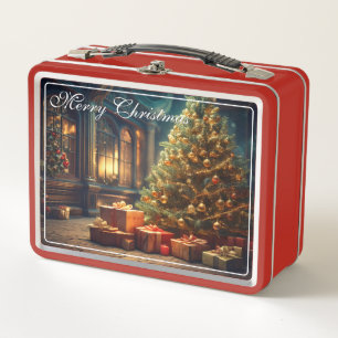 Xmas Motif with Presents Under the Christmas Tree  Metal Lunch Box