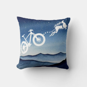 Xmas Mountain Bike Reindeer Christmas Star Night Throw Pillow