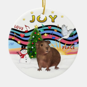 Xmas Music 1 - Brown Guinea Pig #3 Ceramic Ornament