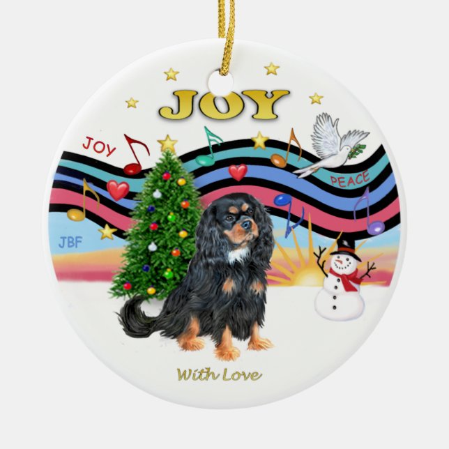 Xmas Music 1 - Cavalier (Black and Tan) Ceramic Ornament (Front)
