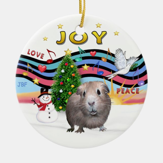 Xmas Music 1 -  Guinea Pig #2 Ceramic Ornament (Front)