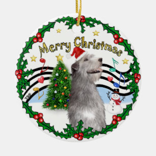 Xmas Music 1 - MC - Irish Wolfhound (hat) Ceramic Ornament