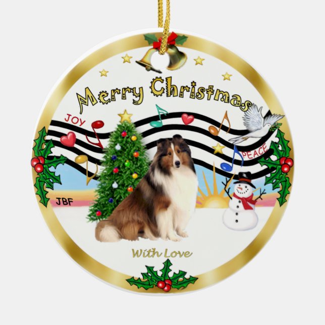 Xmas Music 1 - Shetland Sheepdog #7 Ceramic Ornament (Front)