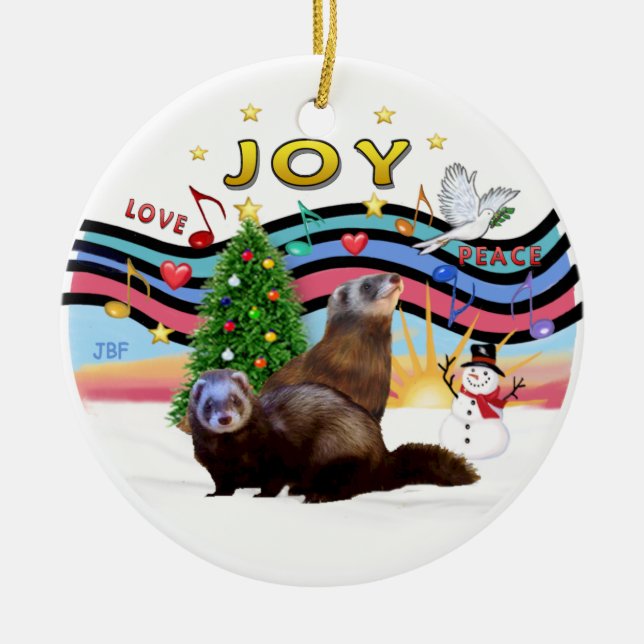 Xmas Music 1 - Two Ferrets Ceramic Ornament (Front)