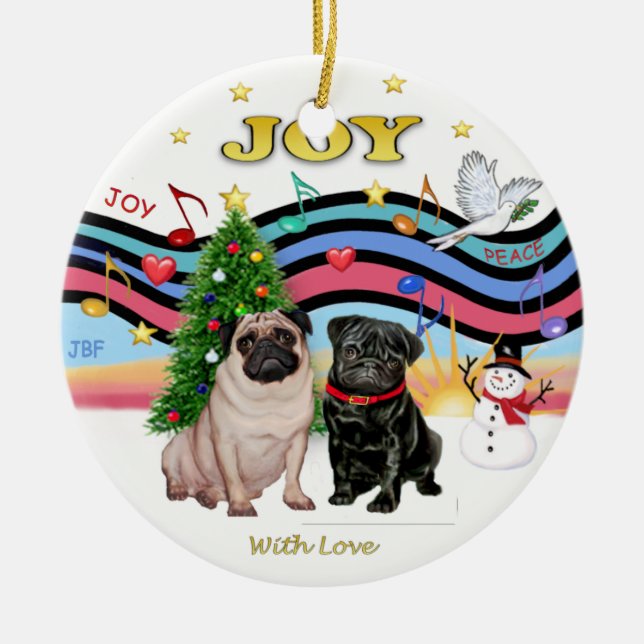 Xmas Music 1 - Two Pugs Ceramic Ornament (Front)