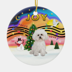 Xmas Music 2 - Bichon Frise 2 Ceramic Ornament
