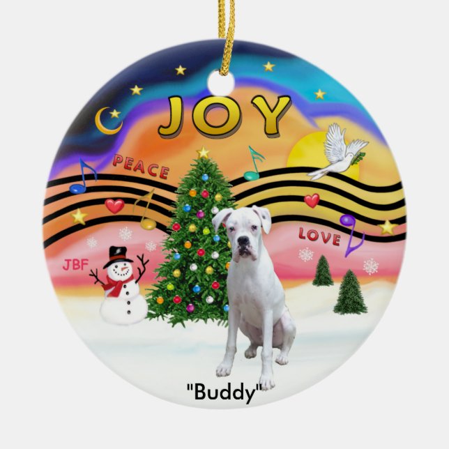 Xmas Music 2 - Boxer (White-nat.) Ceramic Ornament (Front)