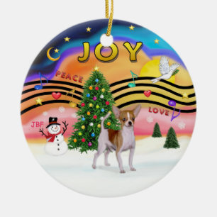 Xmas Music 2 - Chihuahua (brown-white) Ceramic Ornament