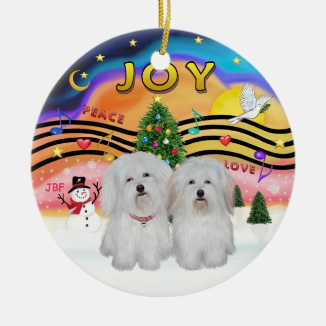 Xmas Music 2 - Coton de Tulear (TWO) Ceramic Ornament (Front)