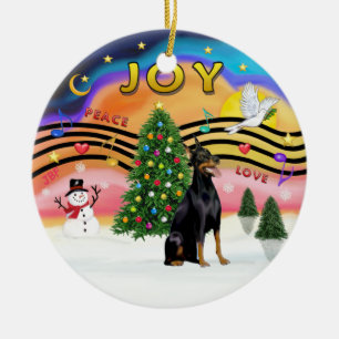 Xmas Music 2 - Doberman 1 Ceramic Ornament