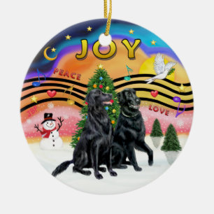 Xmas Music 2 - Flat Coated Retrievers (TWO) Ceramic Ornament