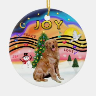 Xmas Music 2 - Golden Retriever 3 Ceramic Ornament