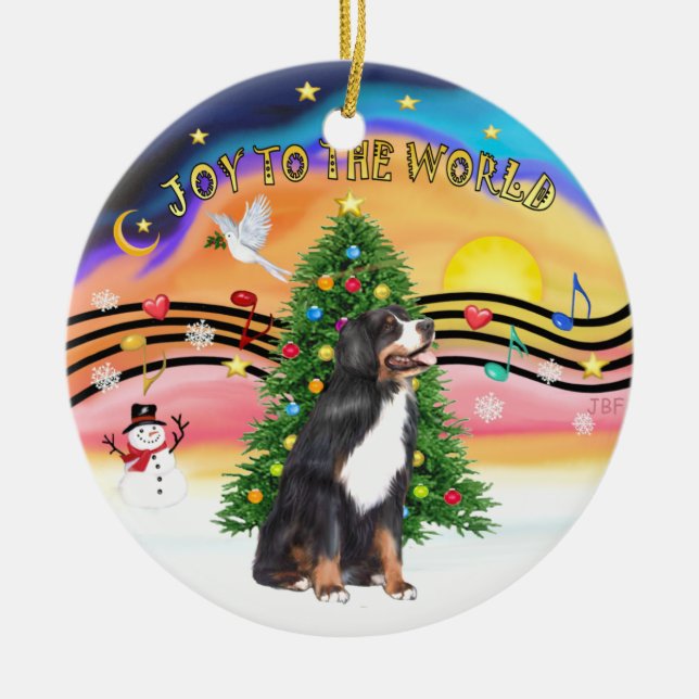 Xmas Music 2 - Jo y- Bernese Mountain Dog Ceramic Ornament (Front)
