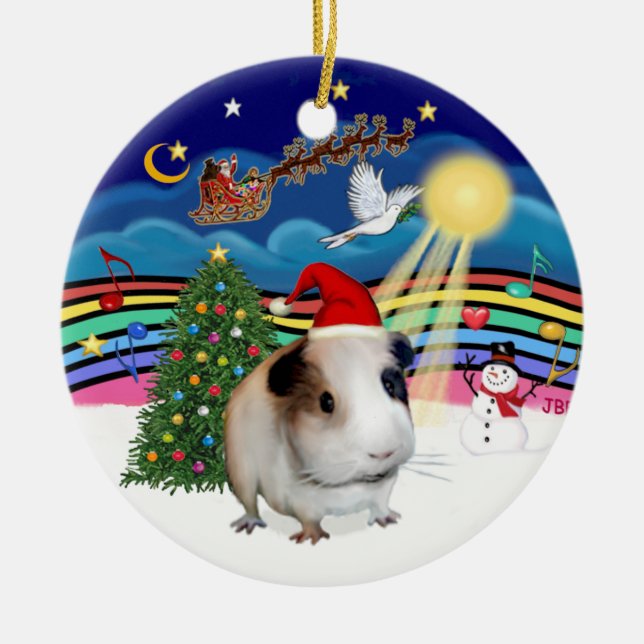 Xmas Music 3 - Guinea Pig #1 Ceramic Ornament (Front)