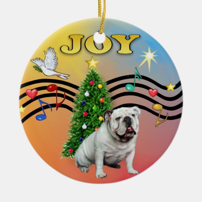 Xmas Music - English Bulldog (white) Ceramic Ornament (Front)