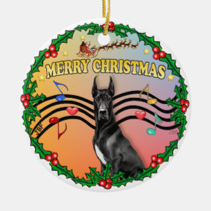 Xmas Music (gr) - Black Great Dane Ceramic Ornament