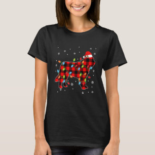 Xmas Newfoundland Dog Red Plaid Christmas Lights T-Shirt