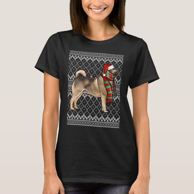 Xmas Norwegian Elkhound Santa Claus Hat Ugly Chris T-Shirt (Front)