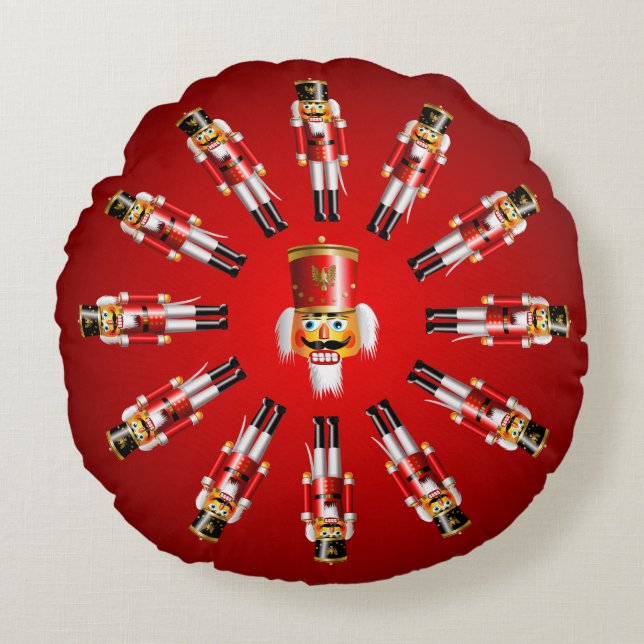 Xmas Nutcracker Toy Soldiers Round Pillow (Front)